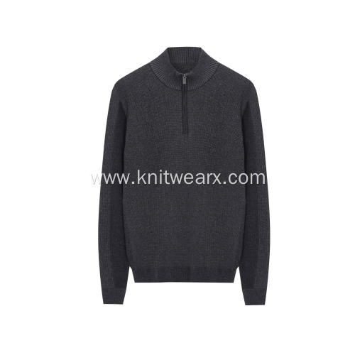 Men's Knitted Zip Color Plaited All Textured Pullover